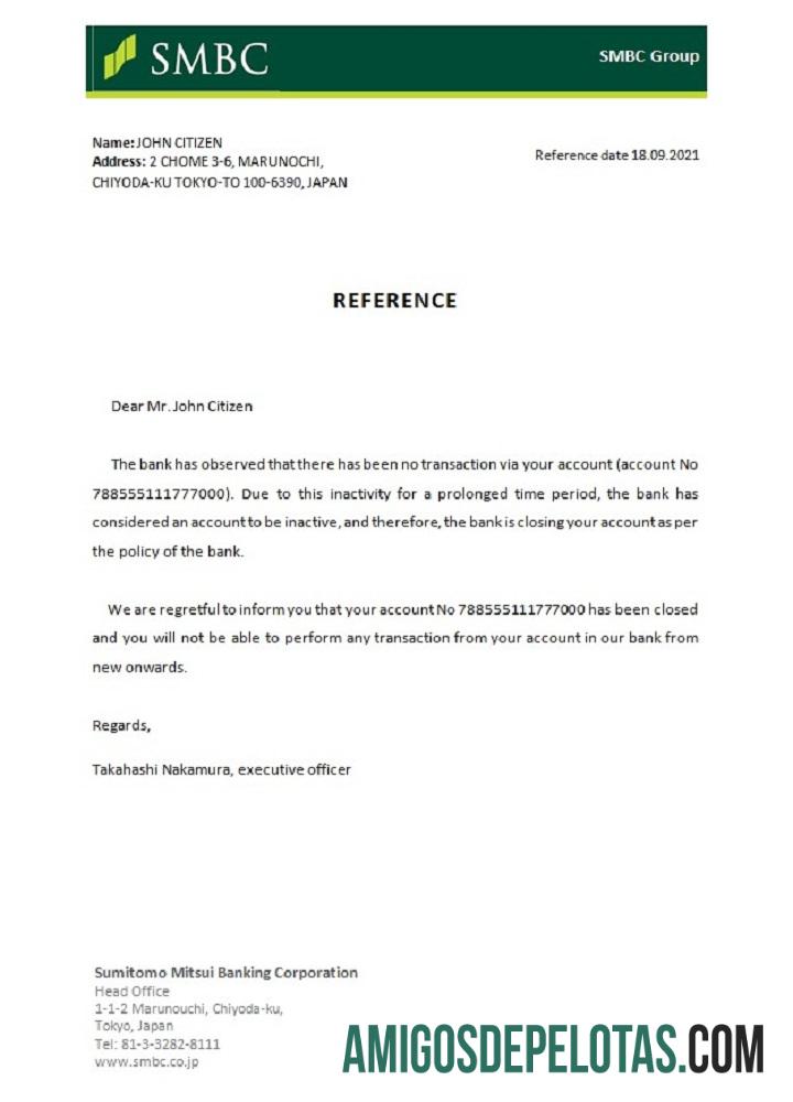 Referência de fechamento SMBC do Japão amostra